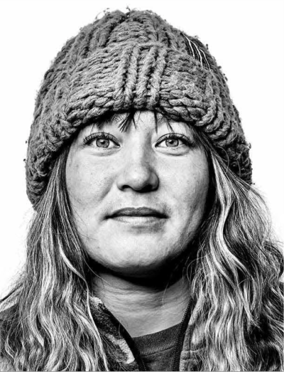 A black and white headshot of The North Face athlete Jess Kimura