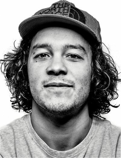 A black and white headshot of The North Face athlete Erik Leon
