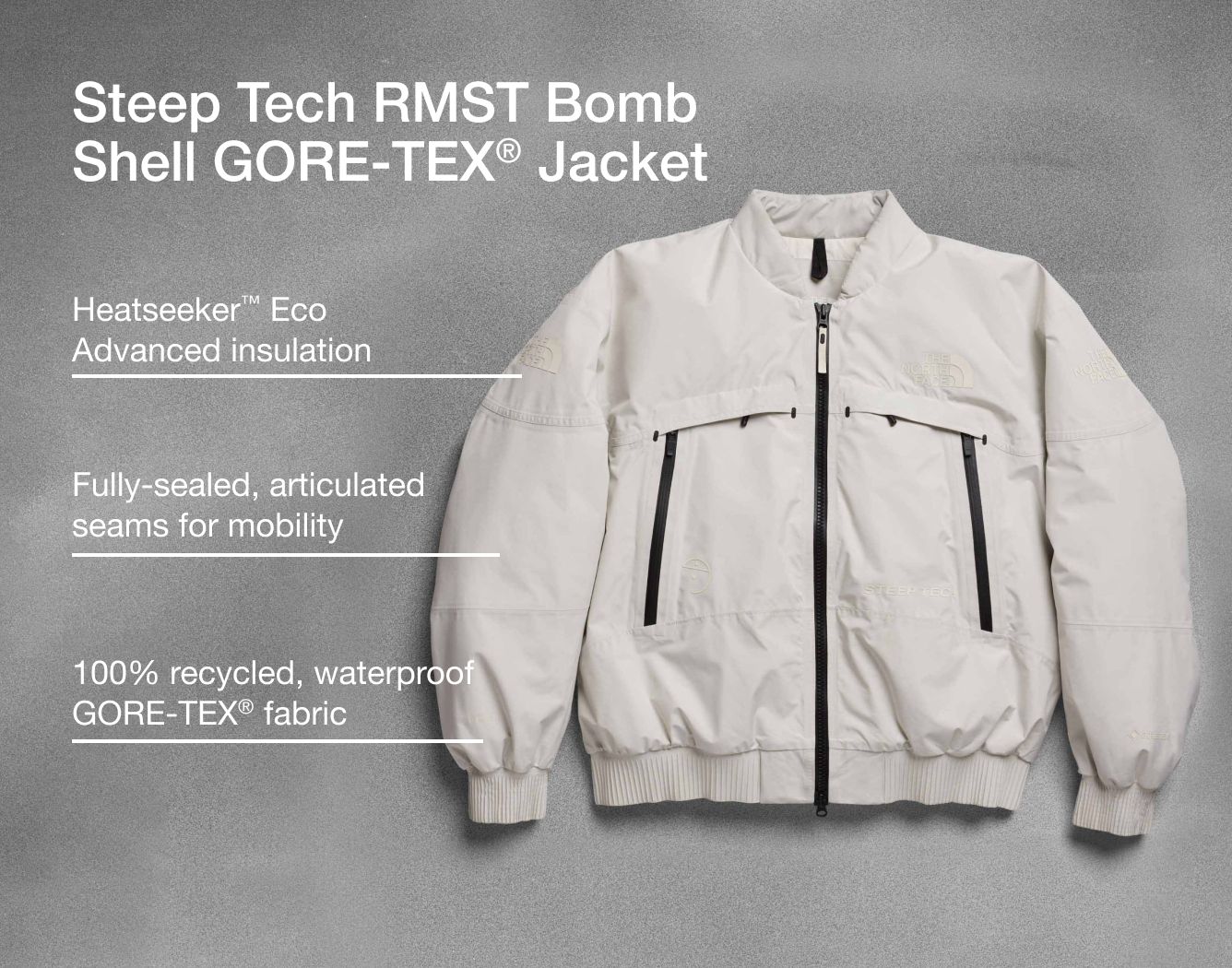 Studio shot of the Steep Tech RMST Bomb Shell with text overlay pointing out fabrication and insulation.
