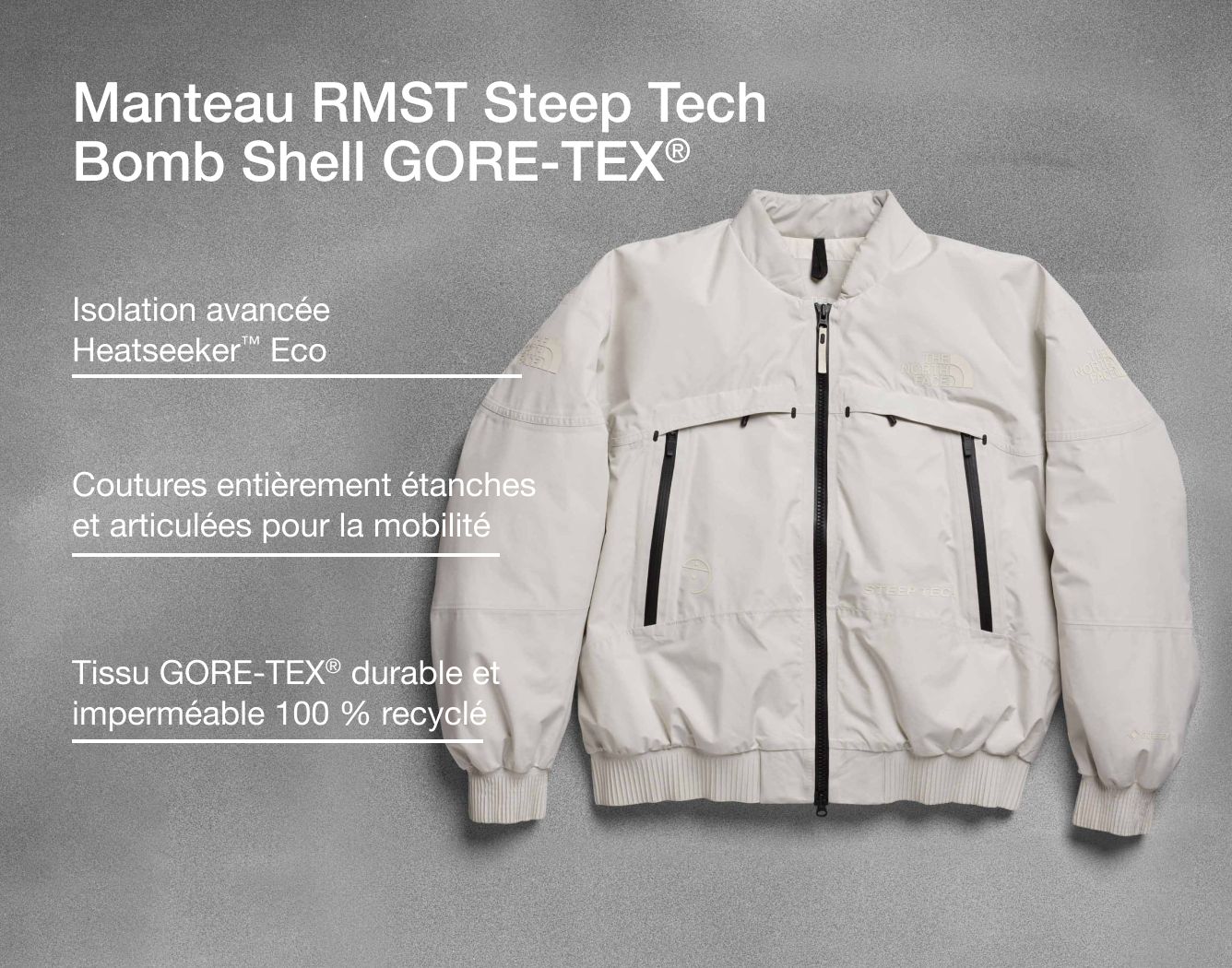 Photo studio du RMST Steep Tech Bomb Shell avec superposition de texte indiquant la fabrication et l’isolation