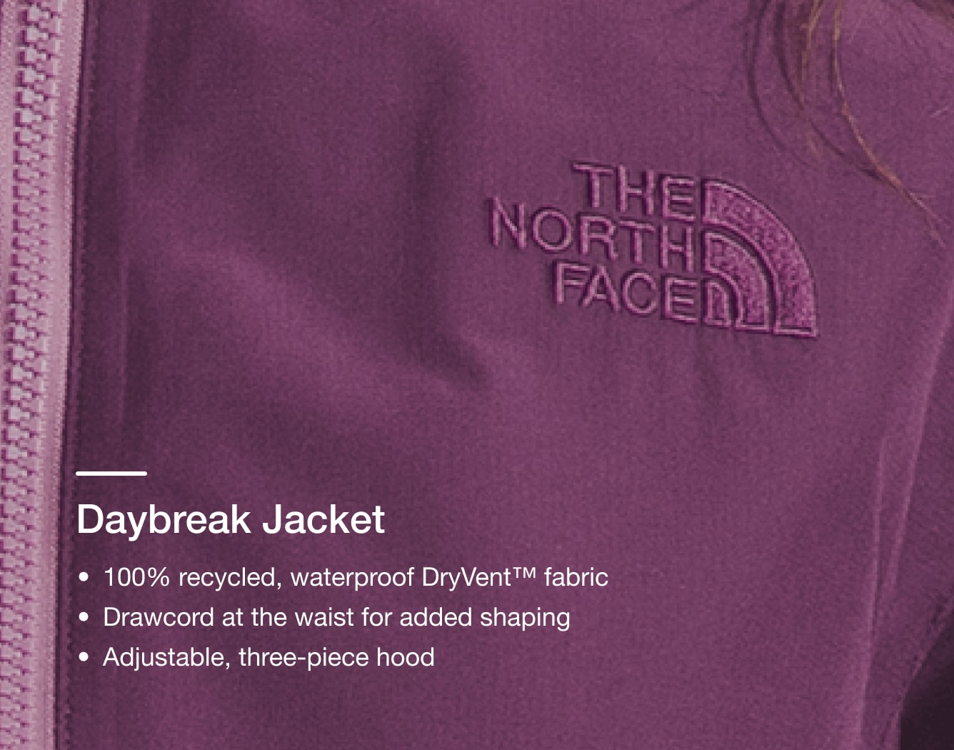 A close-up shot of the waterproof fabric used for the Daybreak Jacket.  