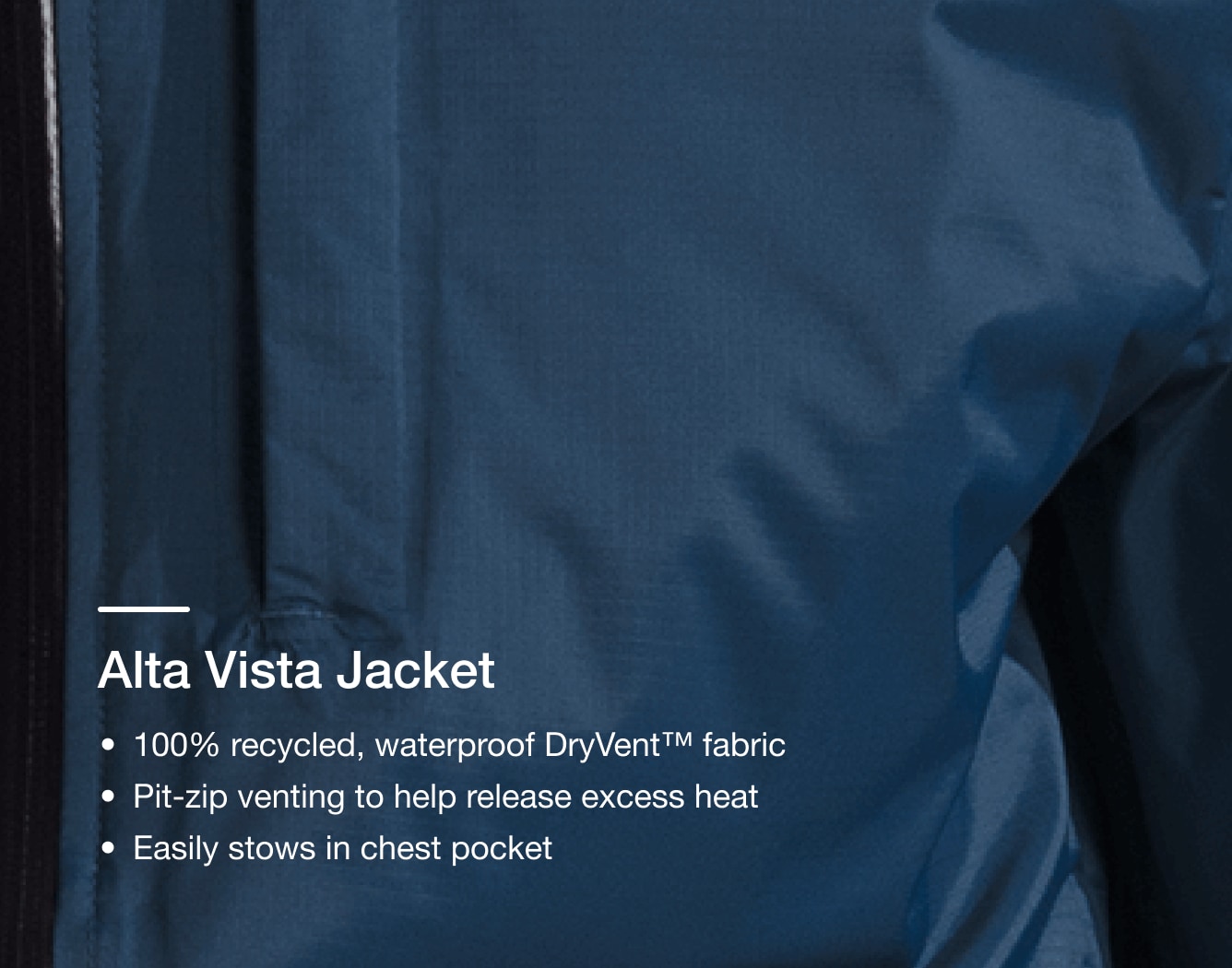 A close-up shot of the waterproof fabric used for the Alta Vista Jacket. 