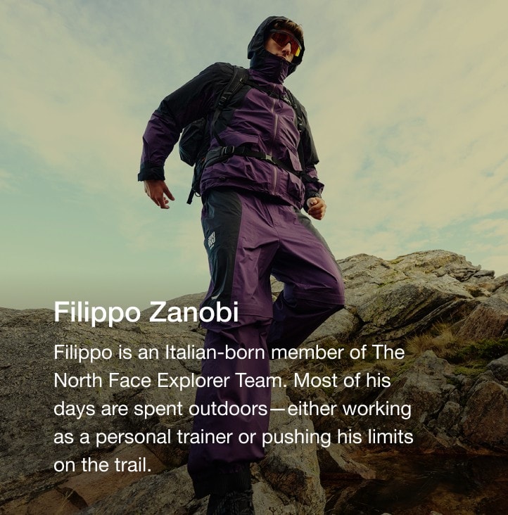 The North Face Explorer Filippo Zanobi wearing pieces from the SOUKUU collection.
