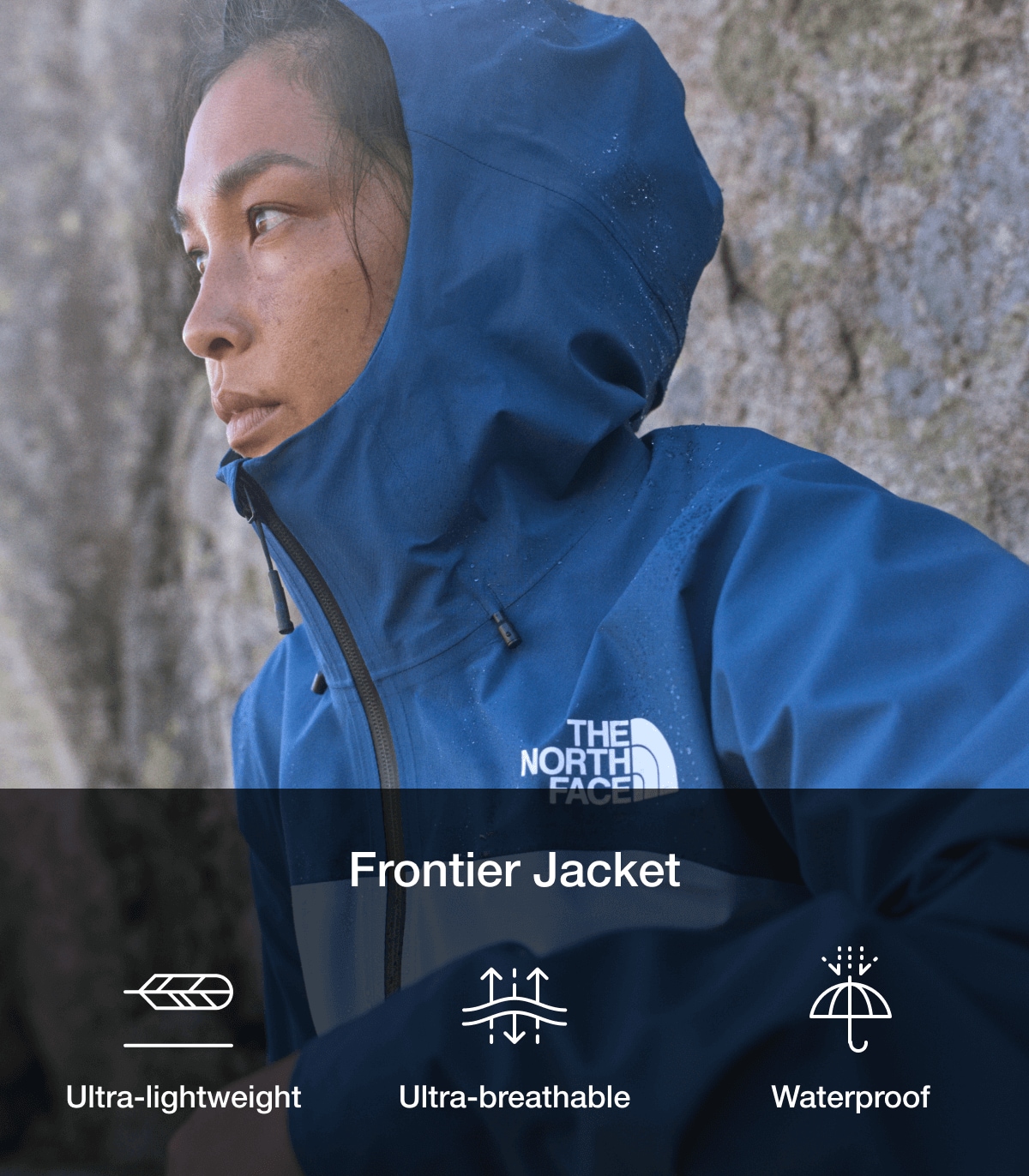 In-situ shot of a woman wearing the Frontier FUTURELIGHT™ Jacket. 