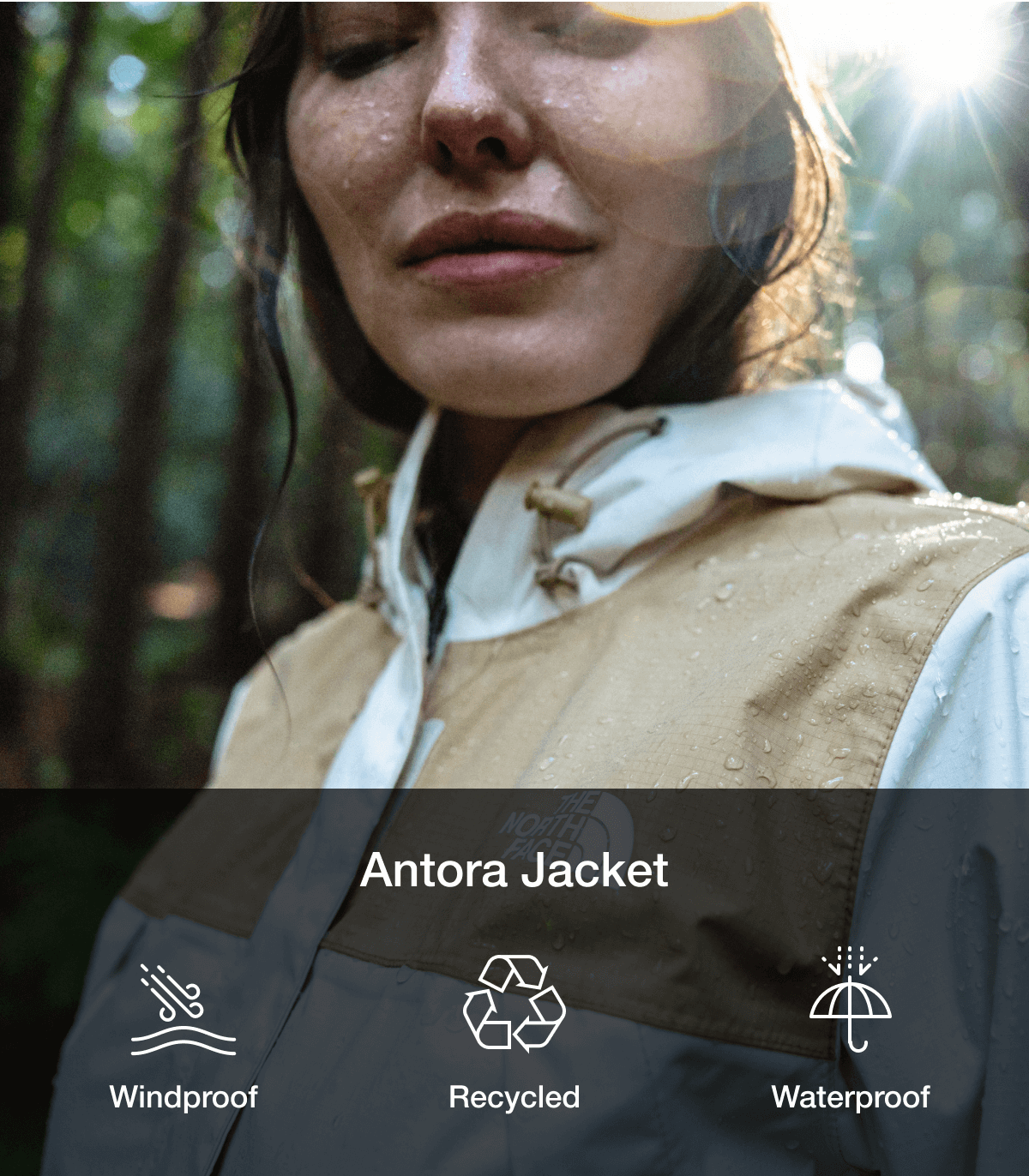 In-situ shot of a woman wearing the Antora Jacket. 