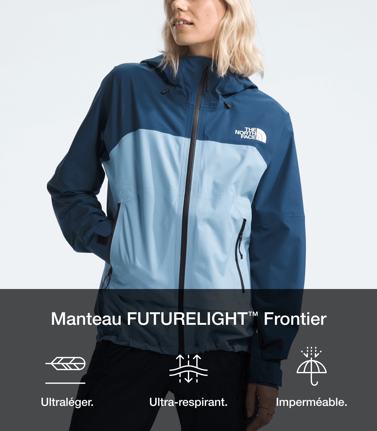 In-situ shot of a woman wearing the Frontier FUTURELIGHT™ Jacket. 