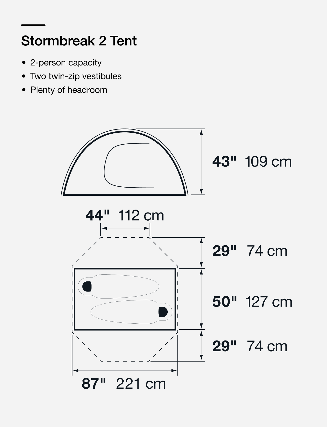 Product imagery of the Stormbreak Tent from The North Face with features called out in text overlay. 