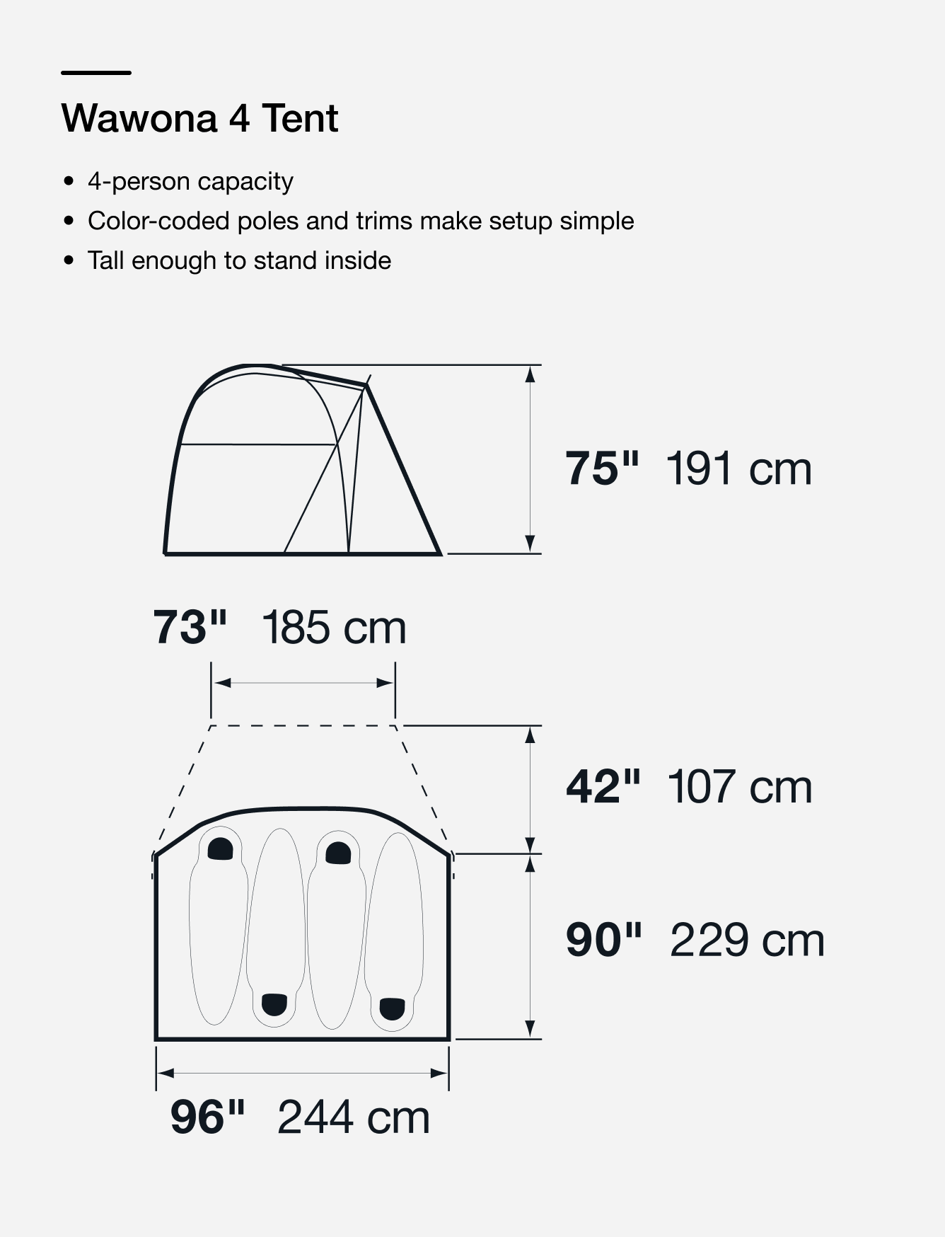 Product imagery of the Wawona Tent from The North Face with features called out in text overlay.