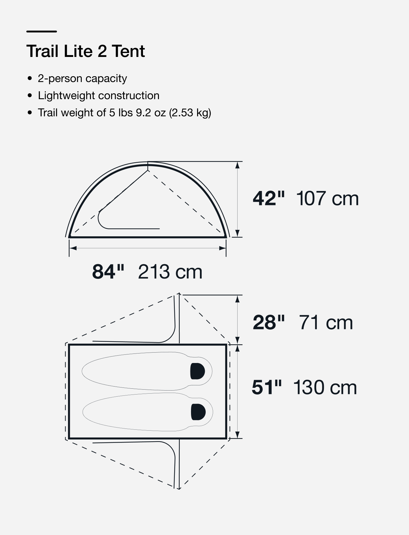 Product imagery of the Trail Lite Tent from The North Face with features called out in text overlay. 